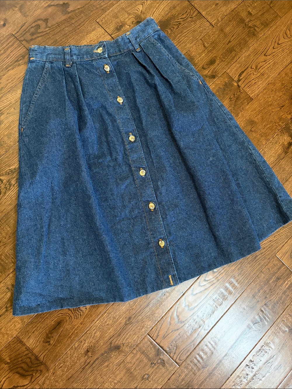 Vintage Style Denim Button-Front A-Line Skirt - Blue